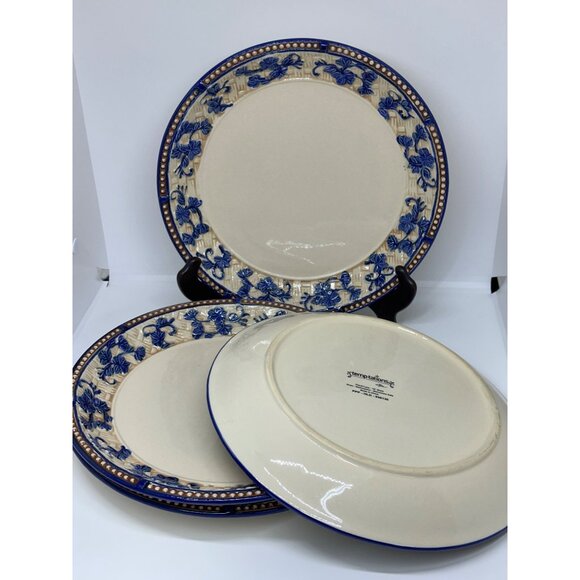 Temp-tations By Tara Floral Lace Blue White Dinner Plates 10" Set 4 Stoneware - Picture 5 of 8